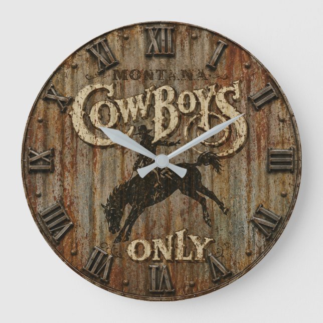 Montana Cowboys Only Rustic Western Rodeo  Large Clock (Front)