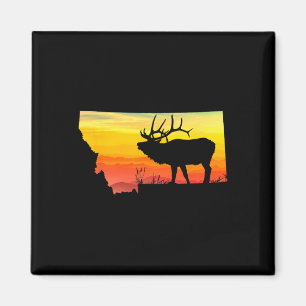 Montana Elk Hunter Dad Vintage Retro Sun Bow Hunti Magnet