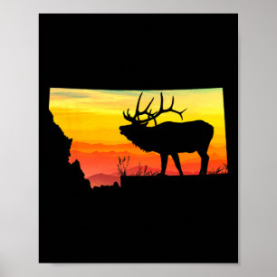 Montana Elk Hunter Dad Vintage Retro Sun Bow Hunti Poster