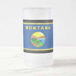 Montana flag frosted glass beer mug