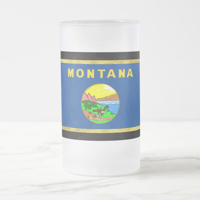 Montana flag frosted glass beer mug (Center)