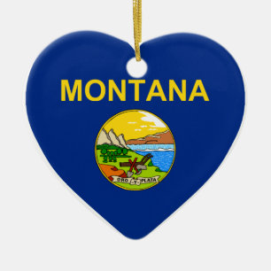Montana Flag Heart Ceramic Tree Decoration