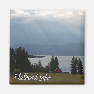 Montana Flathead Lake Shore Red Barn Trees Magnet