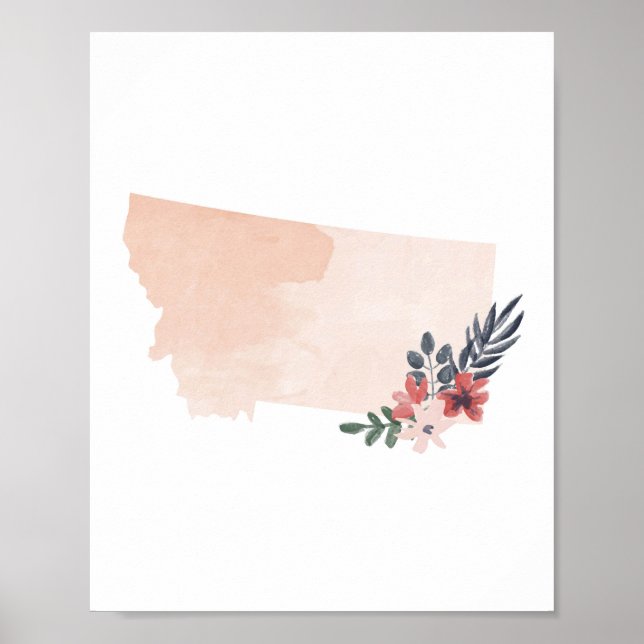 Montana Floral Watercolor State Poster (Front)