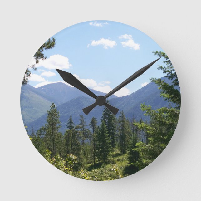 Montana Forest and Mountains Scenic View Round Clock (Front)