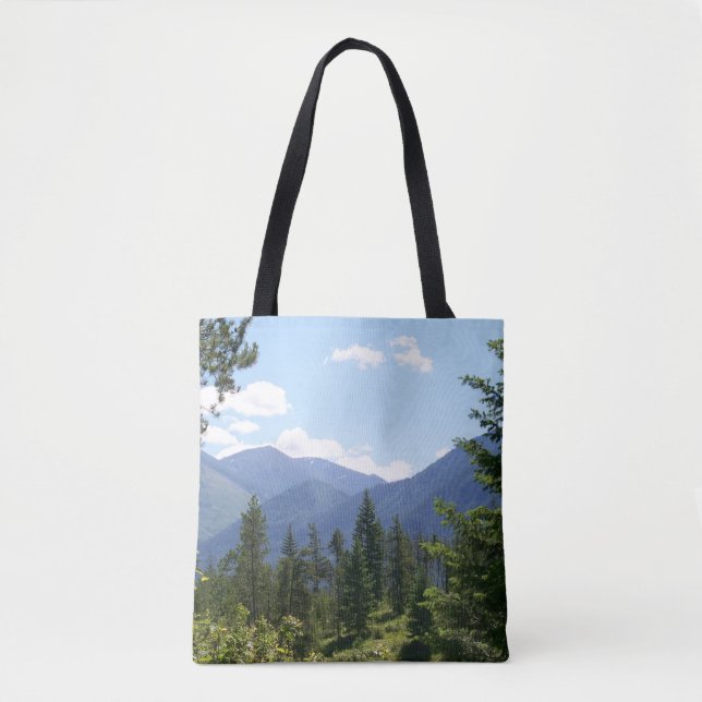 Montana Forest and Mountains Scenic View Tote Bag (Front)