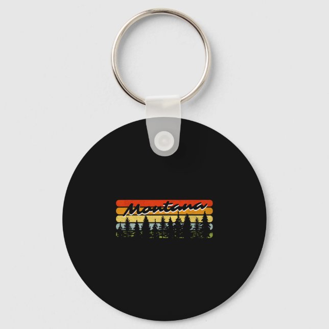 Montana Forest Sunset Trees Cabin Theme Souvenir  Key Ring (Front)