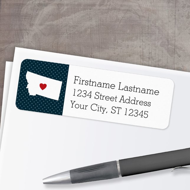 Montana Home State City Map - Custom heart (Personalized Mailing Label with Return Address and State Map - Low Minimum)