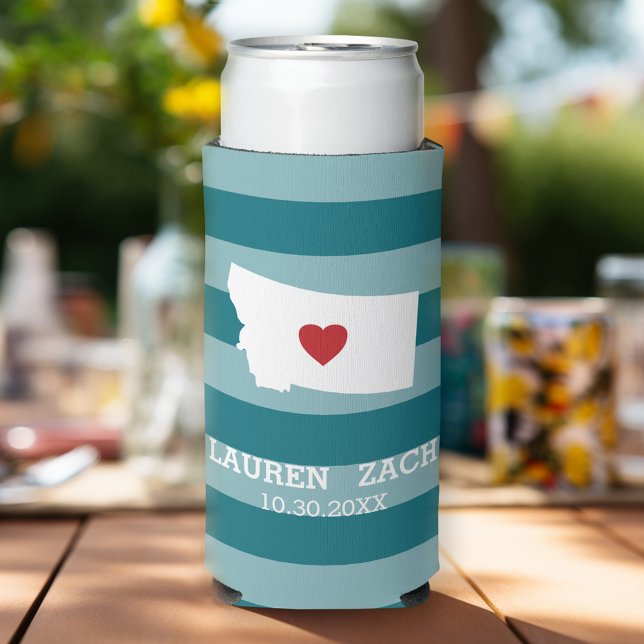 Montana Home State City Map - Custom Wedding Seltzer Can Cooler (Personalized can cooler for a wedding or anniversary - montana)