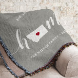Montana Home State Personalised Throw Blanket<br><div class="desc">Show some home state pride with this cute rustic grey throw blanket featuring "home" in white calligraphy script lettering with a silhouette map of the state of Montana standing in for the letter "O." A red heart illustration inside the state map completes the design; you can change the position of...</div>