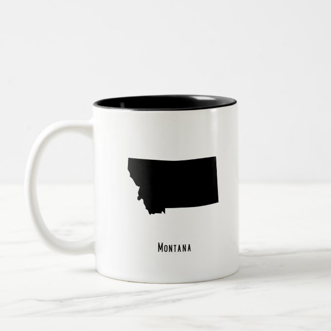 Montana Map - Black and White Modern Montana Map Two-Tone Coffee Mug (Left)