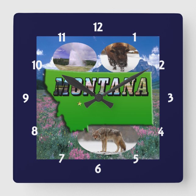 Montana Map, Picture Text and Sites Clock (Front)