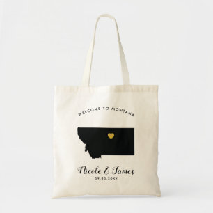 Montana Map Wedding Welcome Bag, Black & Gold Tote Bag