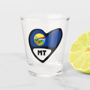 Montana, MT State Flag In Heart, Shot Glass