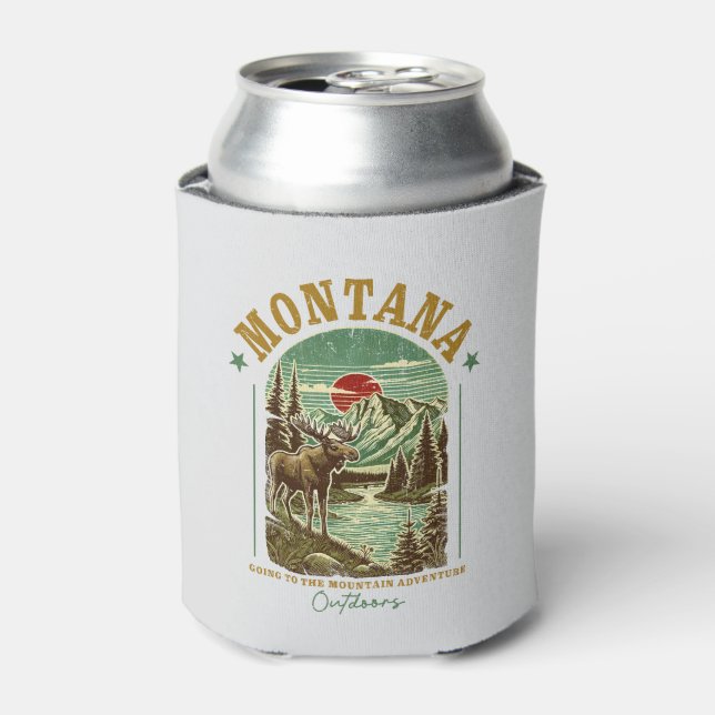 Montana Nature Scene – Wildlife, Mountains, River  Can Cooler (Can Front)
