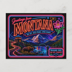 Montana Neon State Retro Vintage Postcard