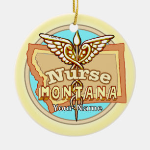 Montana Nurse Caduceus Ceramic Tree Decoration