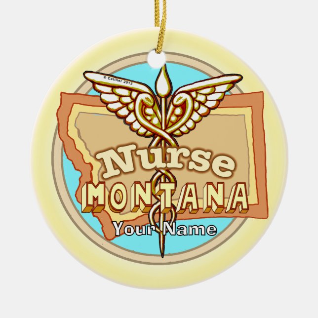 Montana Nurse Caduceus  Ceramic Tree Decoration (Front)