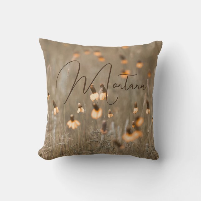 Montana Orange Wildflower Sage Green Throw Pillow (Front)