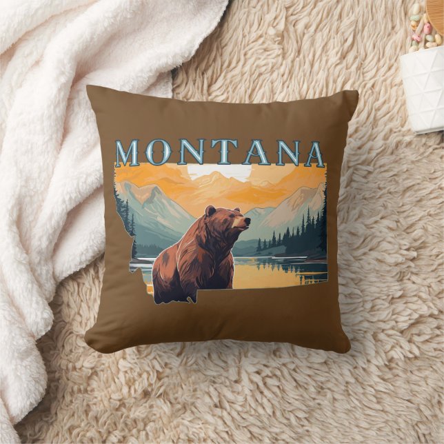 Montana Outline Bear Mountains Cushion (Blanket)