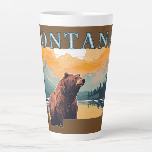 Montana Outline Bear Mountains Latte Mug (Front)