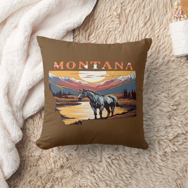 Montana Outline Wild Horses Cushion (Blanket)