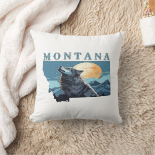 Montana Outline Wolf and Moon Cushion