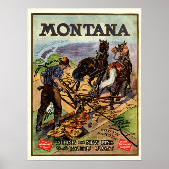 Montana railroad travel poster (Front)