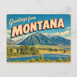 Montana Retro Mountains River Travel Souvenir Postcard