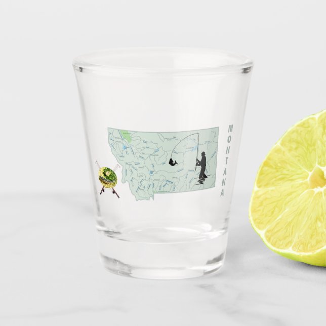 Montana River Fishing Map Shot Glass (Front)