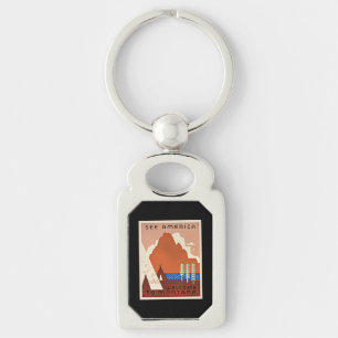 Montana, See America, vintage travel illustration Key Ring