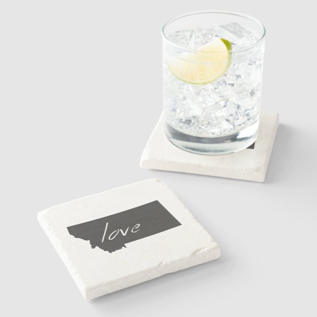 Montana Shaped Black Chalkboard Montanan Love Stone Coaster (Side)