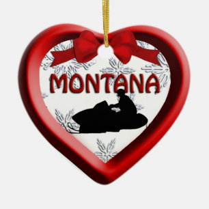Montana Snowmobile Heart Christmas Ornament