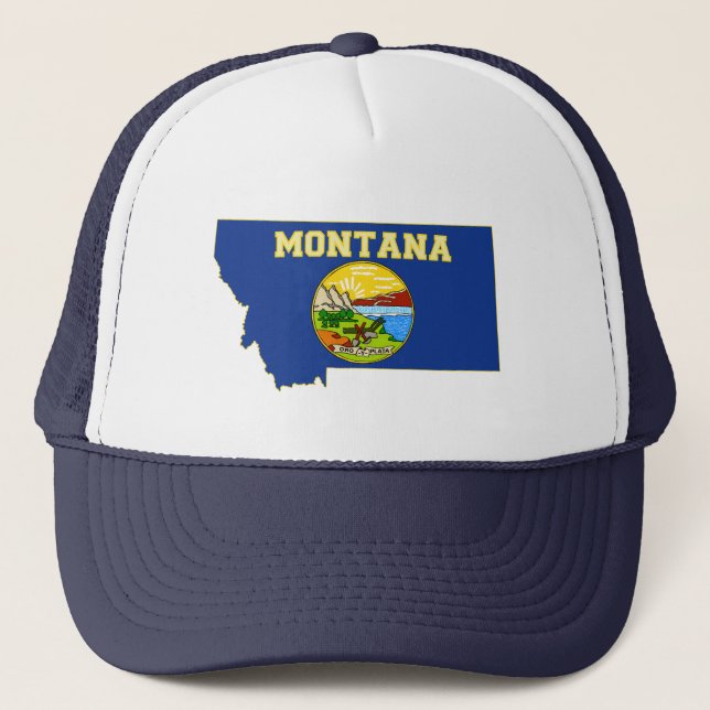 Montana State Flag and Map Trucker Hat (Front)