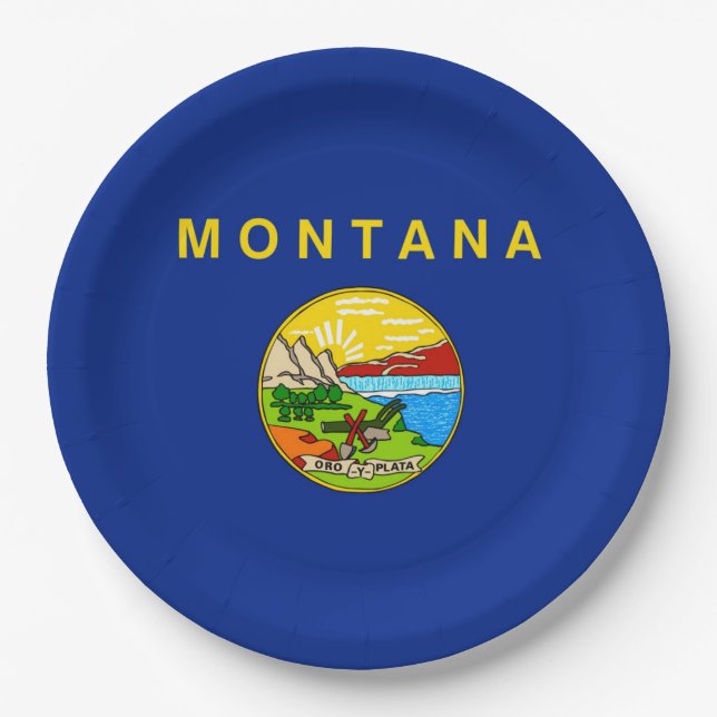 Montana State Flag Design Paper Plate (Front)