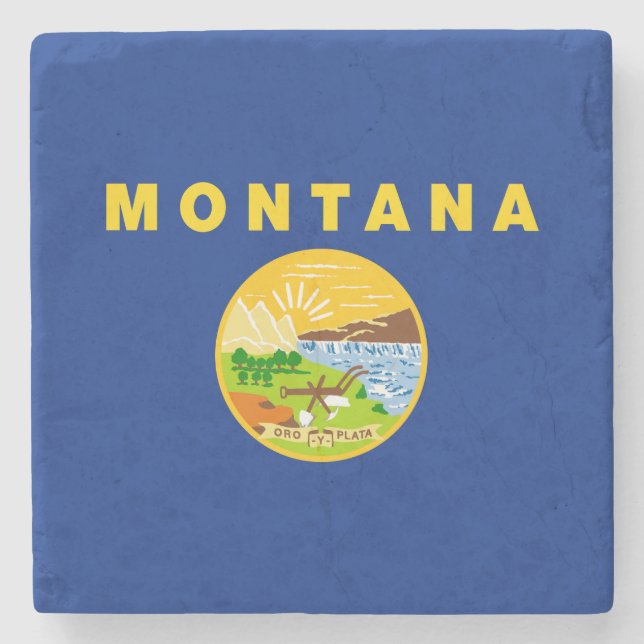 Montana State Flag Stone Coaster (Front)