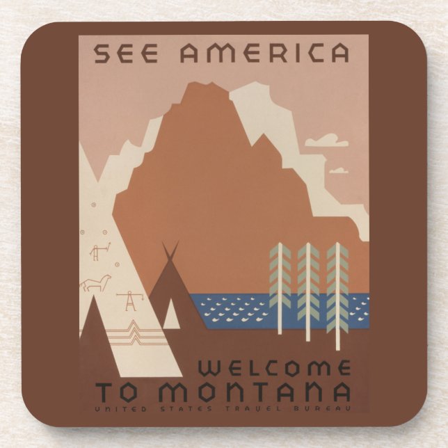 Montana State: Indian Tribes, Mountains, Prairie Coaster (Front)