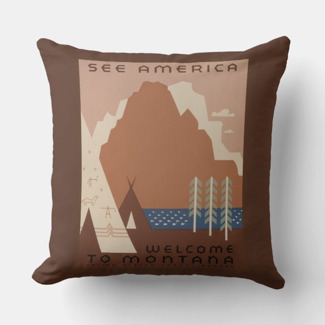 Montana State: Indian Tribes, Mountains, Prairie Cushion (Front)