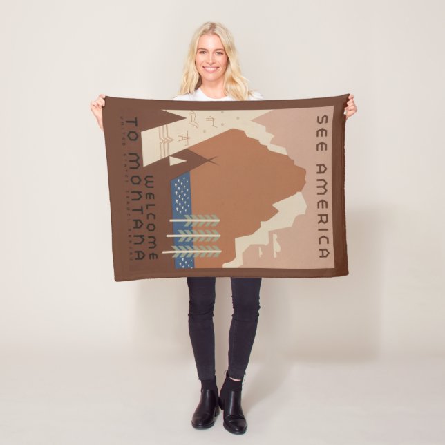 Montana State: Indian Tribes, Mountains, Prairie Fleece Blanket (In Situ)