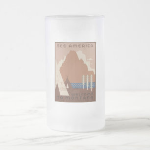 Montana State: Indian Tribes, Mountains, Prairie Frosted Glass Beer Mug