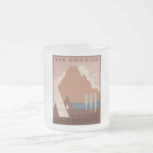 Montana State: Indian Tribes, Mountains, Prairie Frosted Glass Coffee Mug