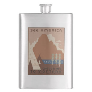 Montana State: Indian Tribes, Mountains, Prairie Hip Flask