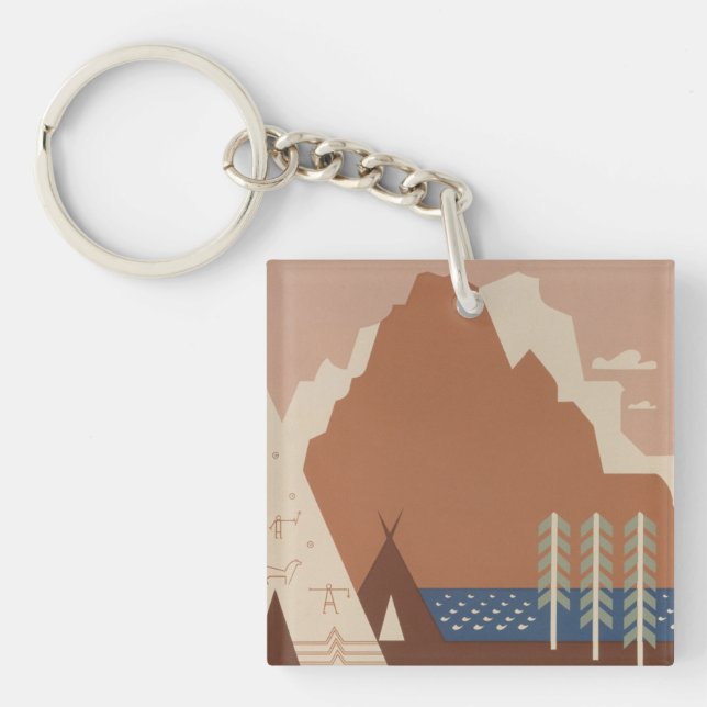 Montana State: Indian Tribes, Mountains, Prairie Key Ring (Front)