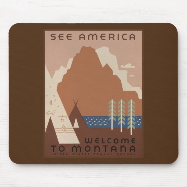 Montana State: Indian Tribes, Mountains, Prairie Mouse Mat (Front)