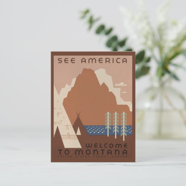 Montana State: Indian Tribes, Mountains, Prairie Postcard (Standing Front)