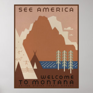 Montana State: Indian Tribes, Mountains, Prairie Poster