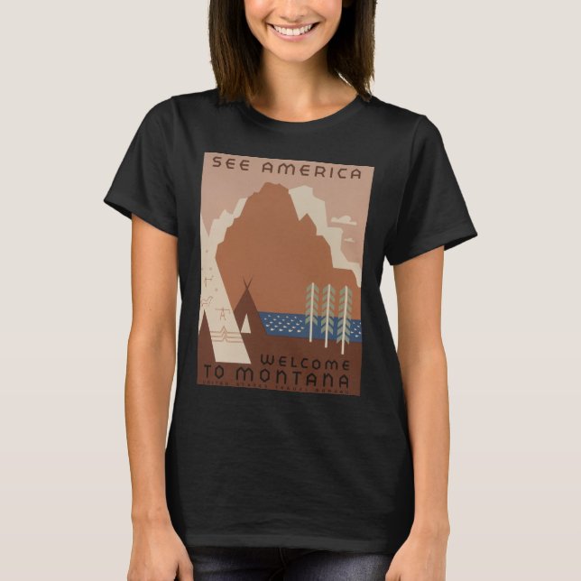 Montana State: Indian Tribes, Mountains, Prairie T-Shirt (Front)