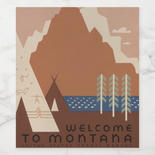 Montana State: Indian Tribes, Mountains, Prairie Wine Label (Single Label)