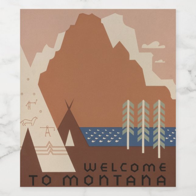Montana State: Indian Tribes, Mountains, Prairie Wine Label (Single Label)