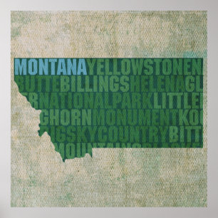 Montana State Outline Word Map on Canvas Poster